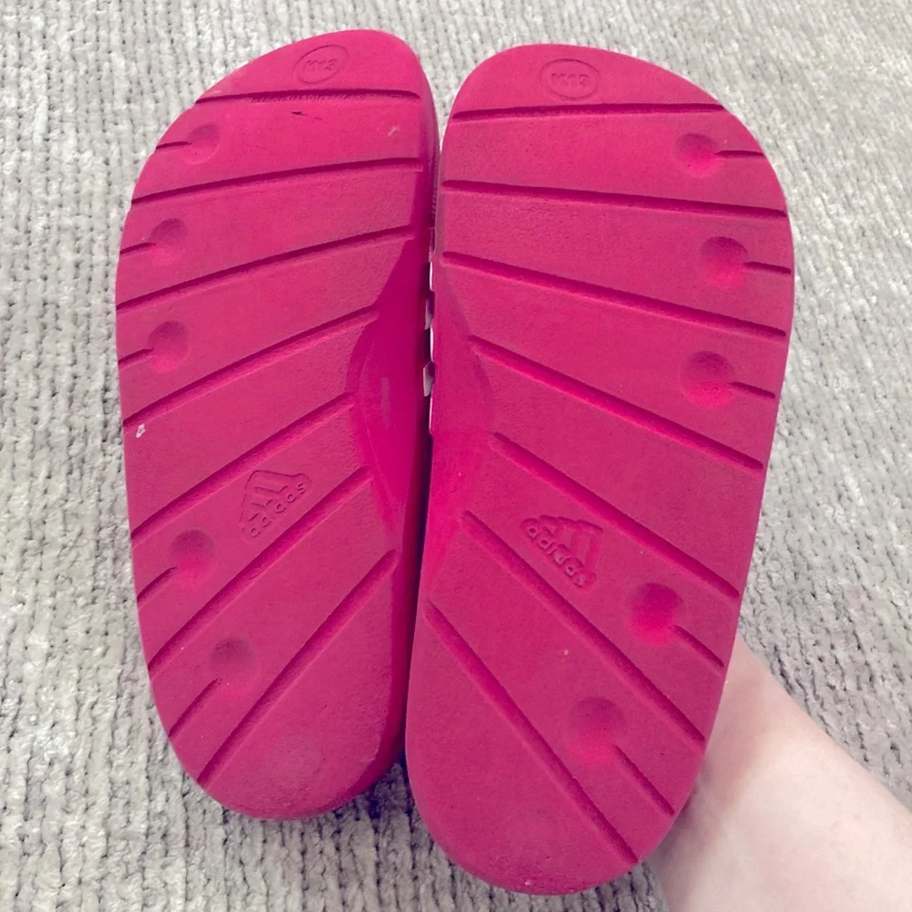 Adidas K13 Hot Pink And White‎ Slide Sandals Youth Size 13 Athletic Summer